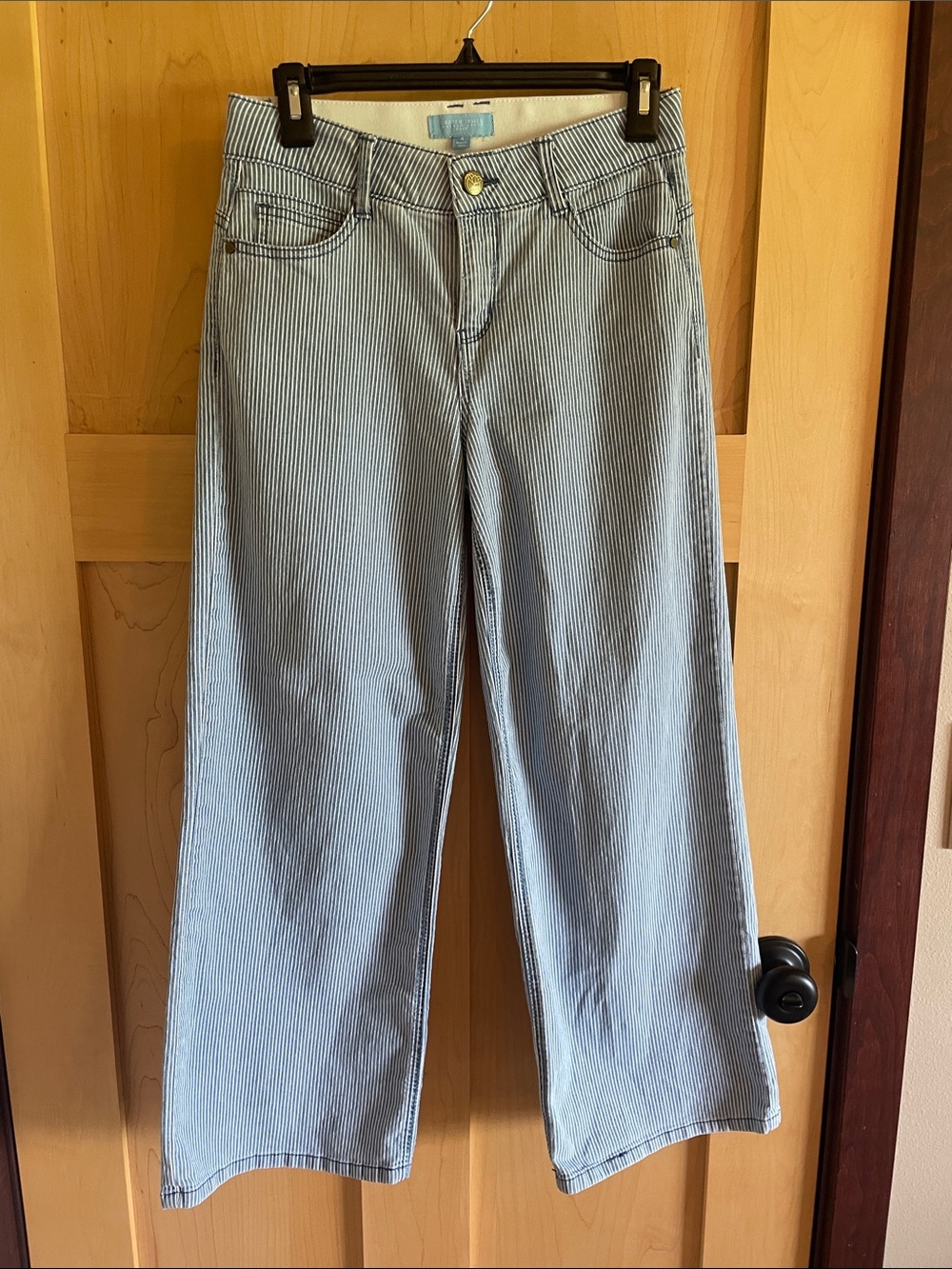 Draper James Light Blue Pinstripe Crop Wide-Leg Jeans
